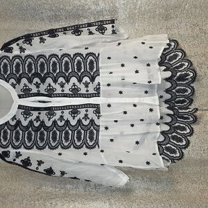 Johnny Was Rapsodia Silk Sheer Embroidered Blouse Size M